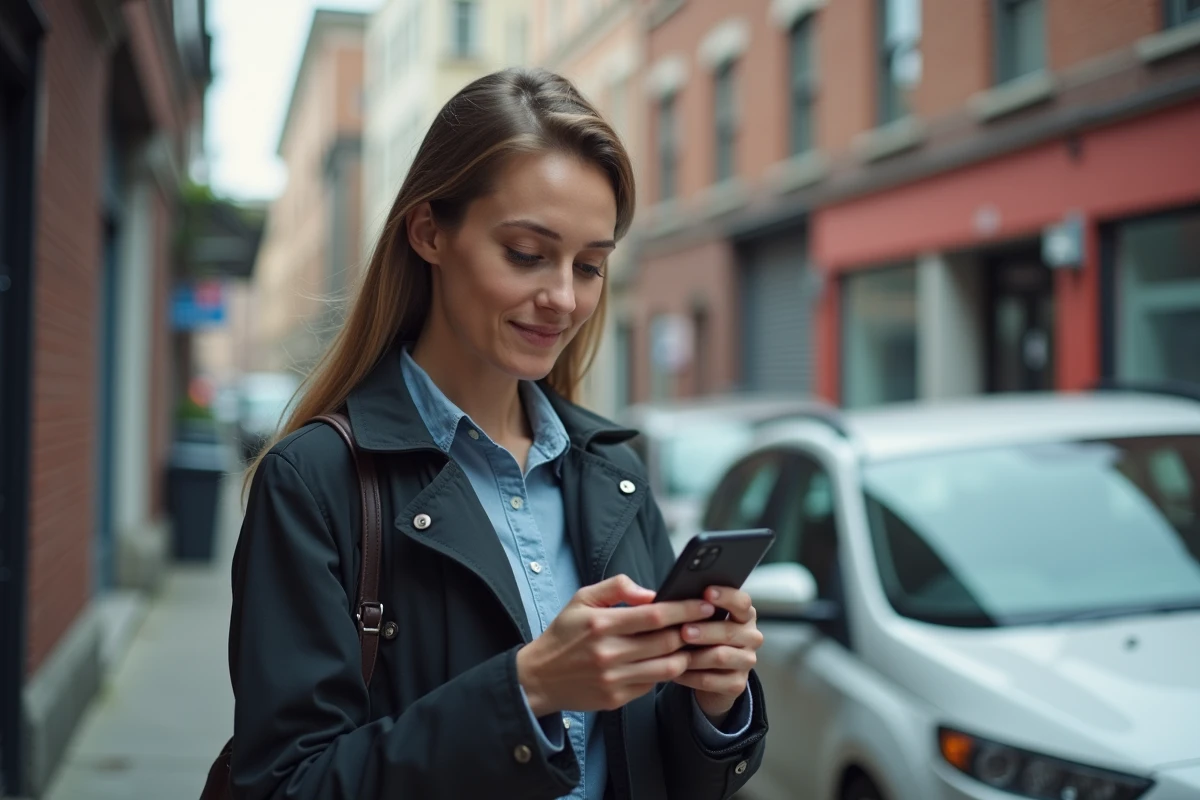 Femme cherchant un professionnel auto sur son smartphone