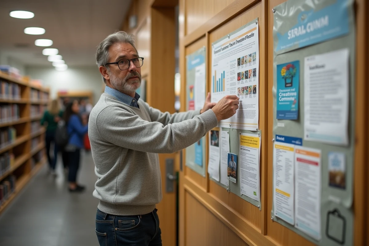 Homme accroche infographie sur licences Creative Commons