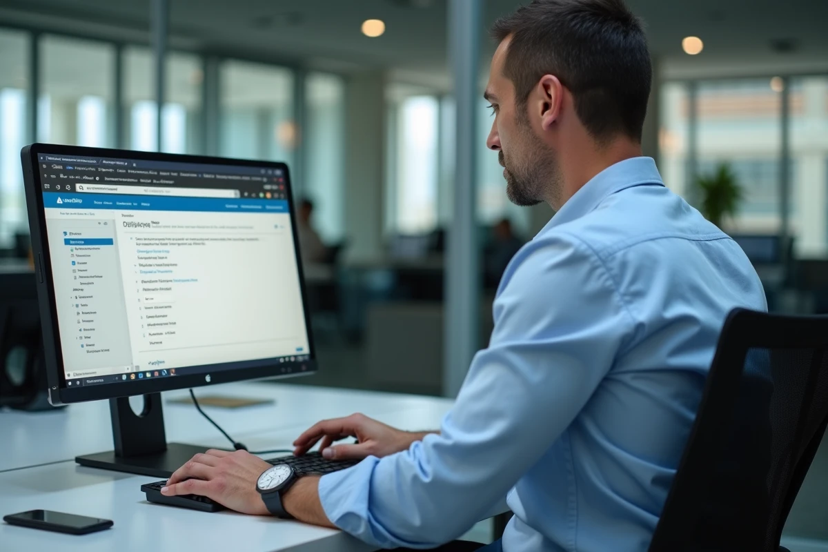 Homme concentré réglages autoreply sur ordinateur